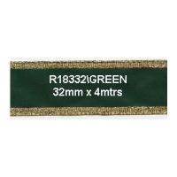 32mm Bowtique Gold Edge Ribbon 4m Green