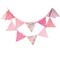 3.2m 12Flags Pink Banner Pennant Cotton Bunting Banner Booth Props Photobooth Birthday Wedding Party Decoration