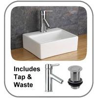 33cm by 28cm Salerno Cloakroom Countertop Basin inc Tap and Waste Set