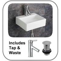 33cm by 28cm Cloakroom Salerno Hand Basin with Single Lever Mixer Tap and Waste