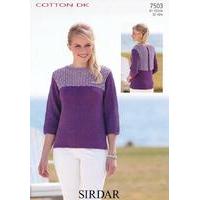 3/4 Sleeved Boat Neck Top in Sirdar Cotton DK (7503)