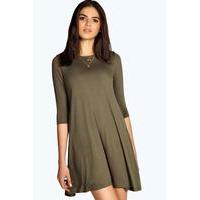 3/4 Sleeve Swing Dress - khaki