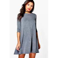 3/4 Sleeve Swing Dress - charcoal