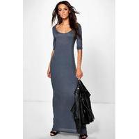 3/4 Sleeve Scoop Neck Maxi Dress - grey