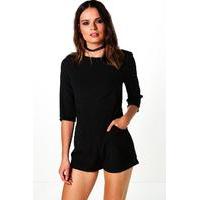 3/4 Sleeve Solid Colour Playsuit - black