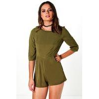 3/4 Sleeve Solid Colour Playsuit - khaki