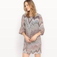 34 sleeve printed dress with low cut back