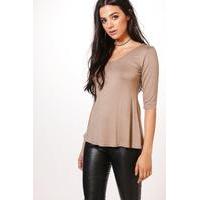 3/4 Sleeve Wide Hem T-Shirt - mocha