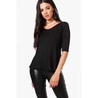 3/4 Sleeve Wide Hem T-Shirt - black