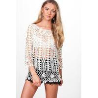 3/4 Sleeve Crochet Top - cream