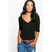 34 sleeve top with v neck detail black