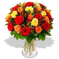 35 Magnificent Orange, Red & Yellow Roses - flowers