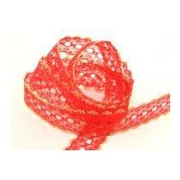 35mm Eyelet Knitting in Lace Trimming Red/Gold Lurex