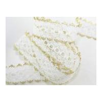 35mm Eyelet Knitting in Lace Trimming White/Gold Lurex