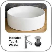 35cm Diameter Round Imola Countertop Bathroom Basin With MIxer Tap