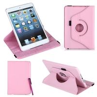 360 Degrees Rotating Protective Leather Case Skin Cover Stand for Apple iPad Mini Pink with Stylus Pen & Screen Protector & Cleaning Cloth