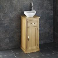 37cm Cube Solid Oak Space Saving Vanity Cloakroom Cabinet with Ceramic Basin