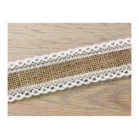 38mm Hessian with Lace Edging Natural Ribbon Ivory