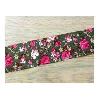 38mm vintage style floral taffeta ribbon green