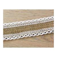 38mm Hessian with Lace Edging Natural Ribbon White