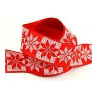 38mm Wired Edge Snowflake Hearts Christmas Ribbon 20m Red & White