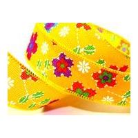 38mm Rustic Flower Wired Edge Ribbon Yellow