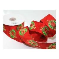 38mm Wired Merry Christmas Print Ribbon Multicoloured