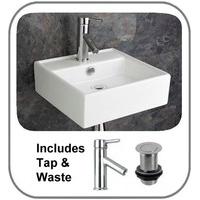 38cm Square Wall Mounted Tivoli Bathroom Sink with Mixer Tap and Pop Up Waste