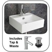 38cm square wall mounted tivoli bathroom sink with mixer tap and pop u ...