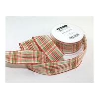 38mm wired check christmas ribbon red green