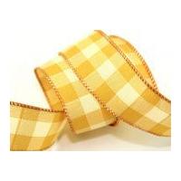 38mm Wired Edge Christmas Check Print Ribbon 20m Gold & Cream