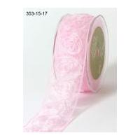 38mm May Arts Sheer Rosette Dimensional Flower Ribbon Pink