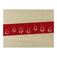 38mm Christmas Tree Print Ribbon Red & Ivory