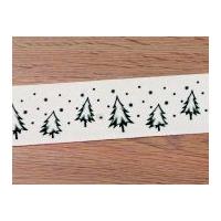 38mm christmas tree print ribbon ivory green