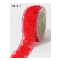 38mm may arts sheer rosette dimensional flower ribbon red