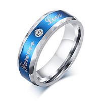 3A cubic zircon Stainless steel men\'s rings 6 mm blue with lettering forever ring male jewelry wholesale R-247