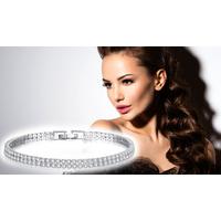 3CT Rhodium Plated Twin Row Simulated Sapphire Bracelet