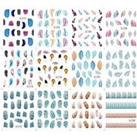 3D Acrylic Water Transfer Feather Pattern Nail Art Toes Stickers Decals Decoration