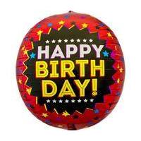 3D Happy Birthday Star Sphere Foil Balloon 43 cm