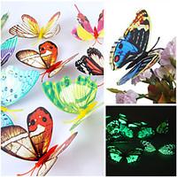 3D Emulational Luminous Butterfly PVC Wall Stickers Wall Art Decals (Random Colors, 12 Pcs A Set)