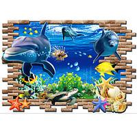 3D Underwater World Dolphin Wall Stickers Removable PVC Living Room Bedroom Marine Organism Wall Decals