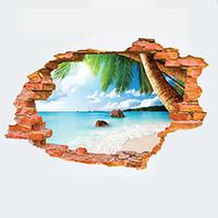 3D Summer Beach Broken Wall Design 3D Wall Stickers Fashion Creative Landscape Living Room Bathroom Wall Decals