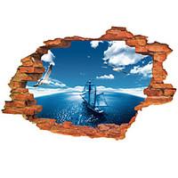 3D Wall Stickers Wall Decals, Beautiful Blue Sky Sea Sailing PVC Wall Sticker