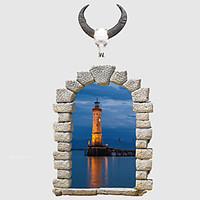 3D Lighthouse Wall Stickers Vintage False Window Beacon 3D Wall Stickers Fashion Environmental Waterproof Bathroom Wall Decals