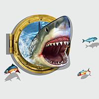 3D Exaggerated Ferocious Shark Fish 3D Wall Stickers DIY Bathroom Living Room Wall Decals