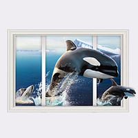 3D Ocean Whale False Window Design 3D Wall Stickers Fashion PVC Living Room Bedroom Wall Stickers