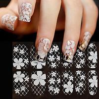 3d white lace nail rhinestone art stickers 1sheet flower full cover na ...