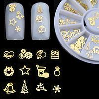3D Gold Metal Nail Art Sticker Decoration Wheel Christmas Mix Designs DIY Manicure Nail Accessories