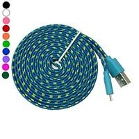 3M 10TF Micro USB Flat Noodle Fabric Braided Data Sync Charge Cable for Samsung Galaxy S3 S4(Assorted Color)