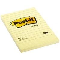 3m postit 102x152mm feint yellow 660 6 pack